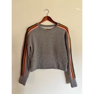 Madewell Rainbow Stripe Sleeve Sweatshirt Gray Crewneck Casual Women M